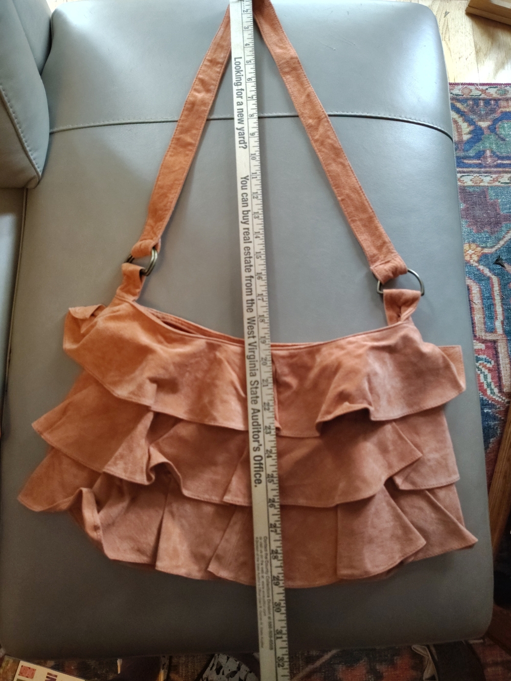 Suede Ruffled Shoulder Bag - Picture 6 of 6